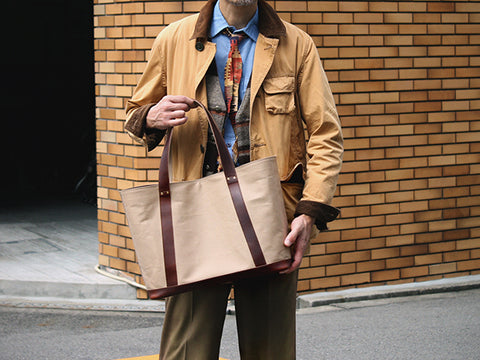 Leather&Cotton twill tote bag “Usual” レザー×コットンツイルトートバッグ
